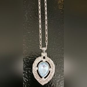 Vintage Avon Silver & Blue Topaz Teardrop Necklace/Pendent